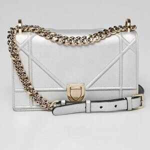 Christian Dior Dark Silver Leather Diorama Small Flap Bag